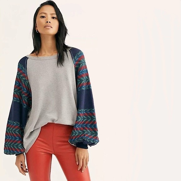 Free People We the Free Rainbow Dreams Batwing Oversized Boho Knit Top Sz S - Picture 1 of 9